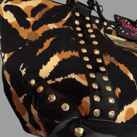 Betseyville by Betsey Johnson Tiger Print Tote with Studs, Black/Brown - Picture 7 of 12